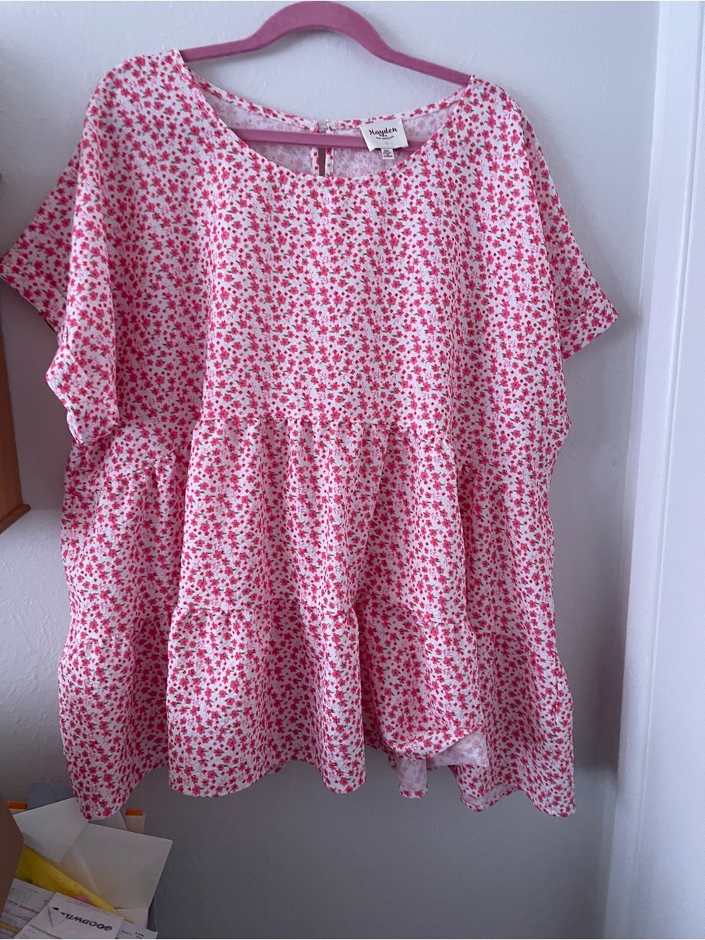 Tunic Pink Floral Blouse, 2x